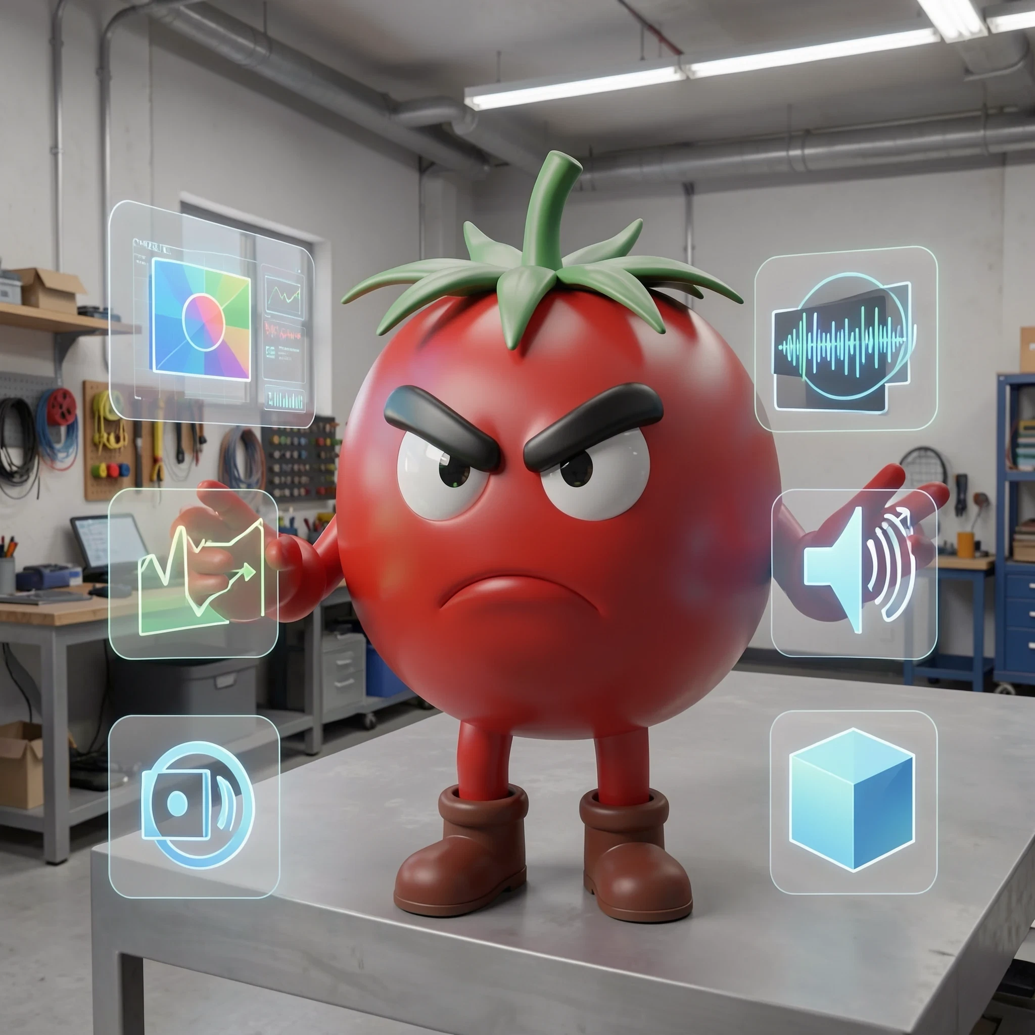 Killa Tamata inspecting Trellis cannon shading panels in a 3D workshop