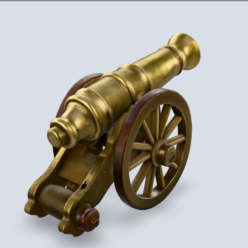 3D model showcase render of a stylized cannon asset